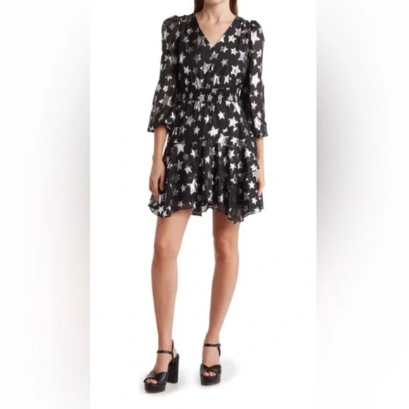 Sam Edelman Black and Silver Star Long Sleeve Dress - Picture 1 of 8